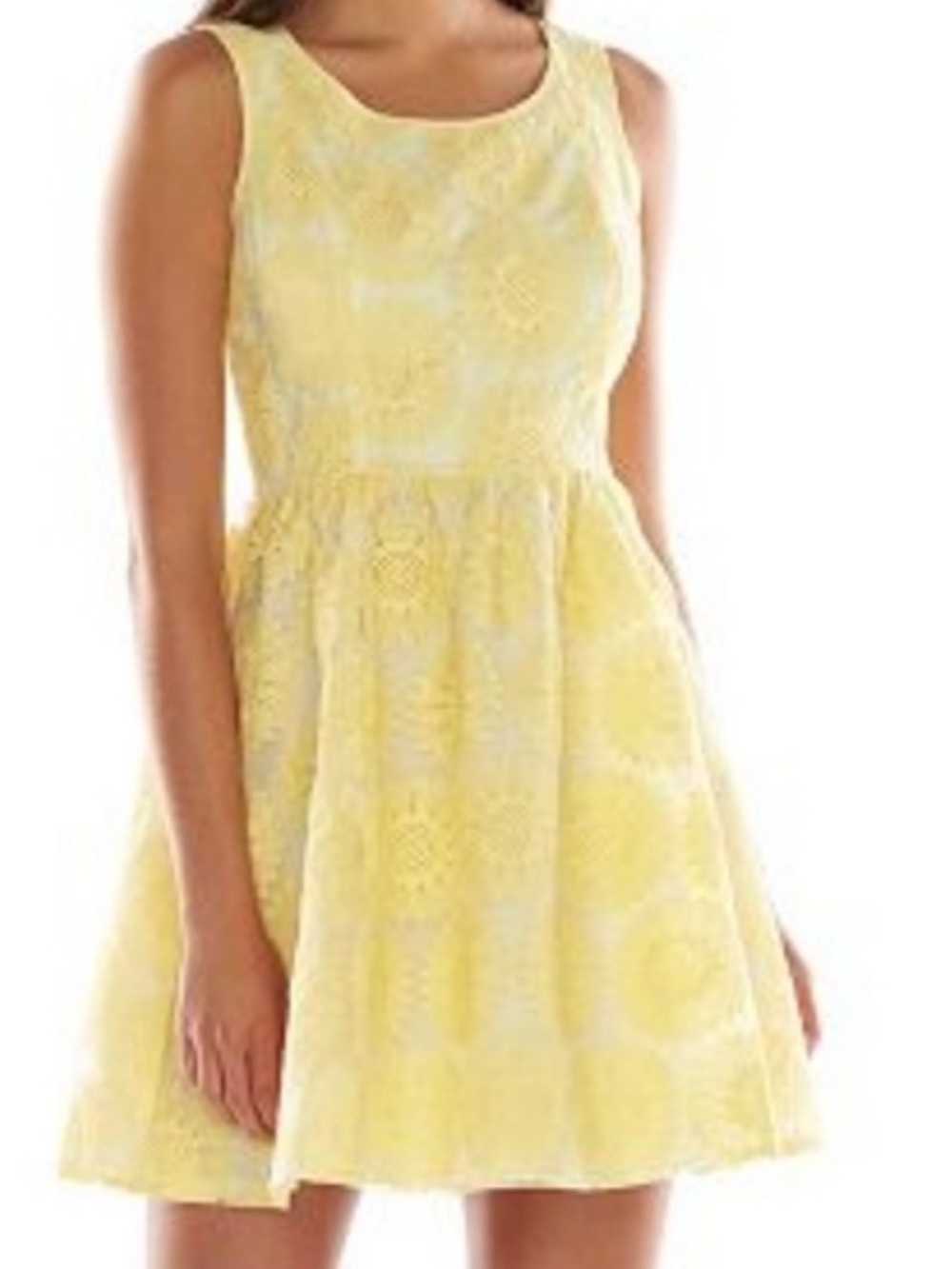 LC Lauren Conrad fit & flare sunflower dress lace lined organza Size 2 yellow